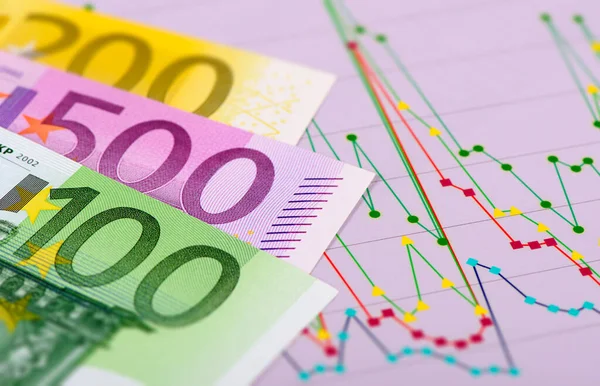 Eurobankjegyek Tőzsde Grafikonja — Stock Fotó