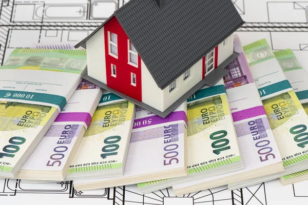 Model Home Lot Euro Banknotes Bundles — Stock Photo, Image