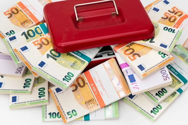 Cash Box Bundles Euro Banknotes — Stock Photo, Image