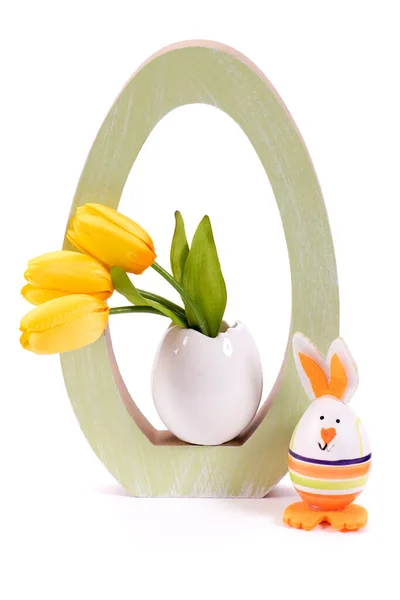 Decoración Pascua Con Flores Huevo Tulipán —  Fotos de Stock
