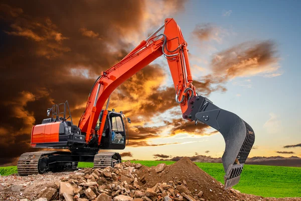 Escavadeira Obras Canteiro Obras — Fotografia de Stock