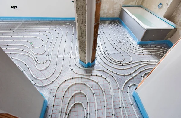 Underfloor Heating Construction New Residential House — Stock Photo, Image