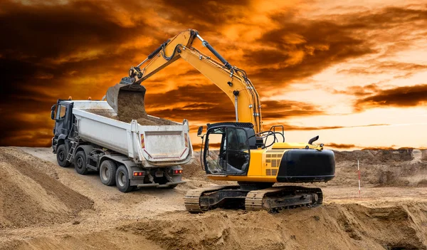 Movimiento Tierra Excavadora Trabajo Obra — Foto de Stock