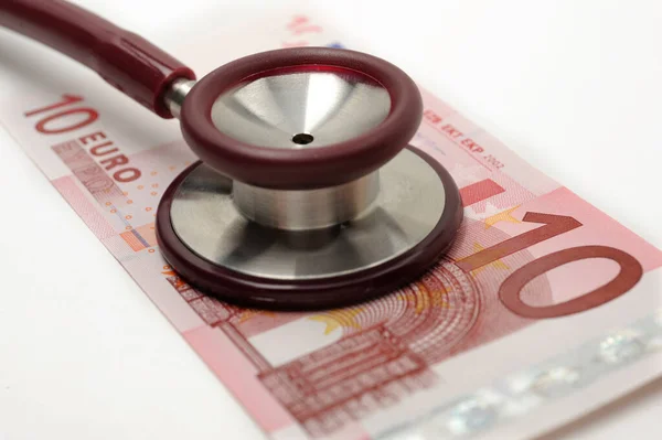 Costs Revenues Health Sector Euro Banknote Stethoscope — Stock Photo, Image