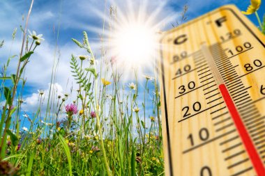 heat in summer with high temperature at thermometer clipart