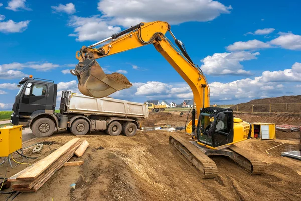 Excavadora Pesada Que Trabaja Sitio Construcción — Foto de Stock