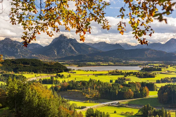 Panoramiczny Krajobraz Jesienią Regionie Allgaeu Bawarii — Zdjęcie stockowe