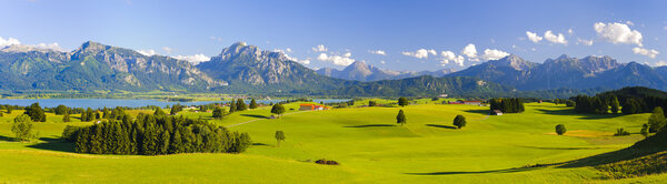 wide panorama landscape at alps mountains in Bavaria