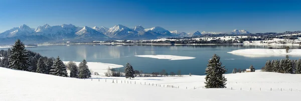 Lanskap di Bavaria dengan pegunungan di musim dingin — Stok Foto