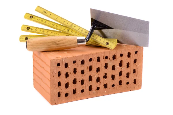 Ziegel und Werkzeuge für den Hausbau — Stockfoto