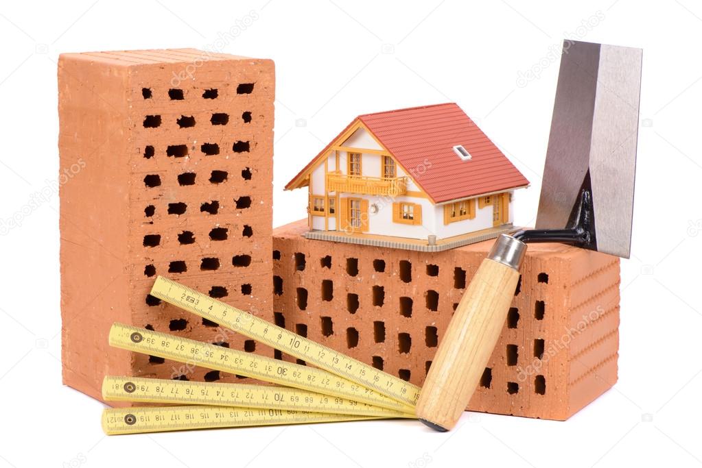 brick and tools for house construction