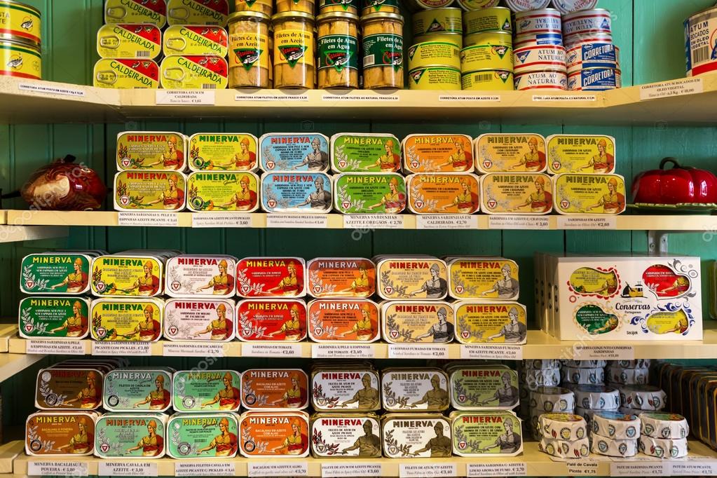 Lisbon, Portugal, 2016 05 09 many sorts of canned fish in the Stock