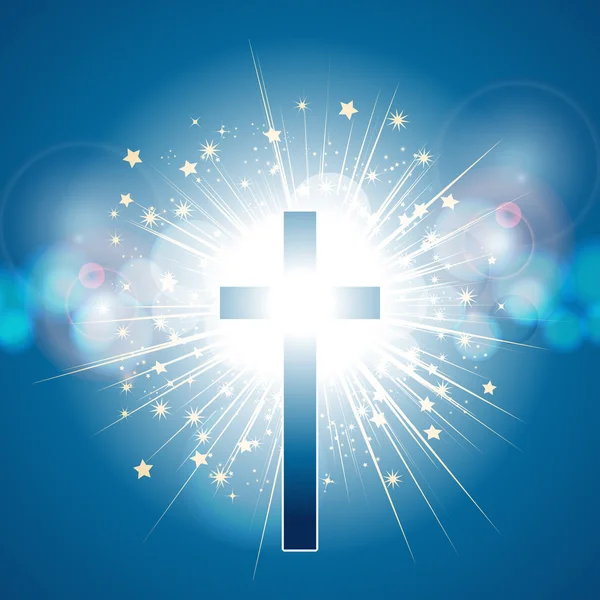 Croix sur explosion de lumière bleue — Image vectorielle