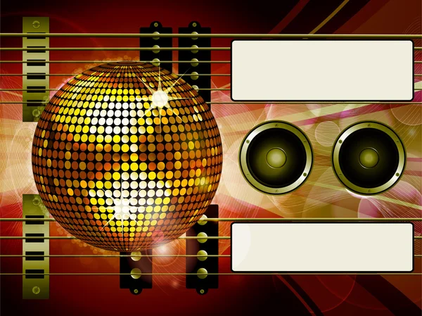 Guitare à air et fond boule disco avec étiquettes — Image vectorielle