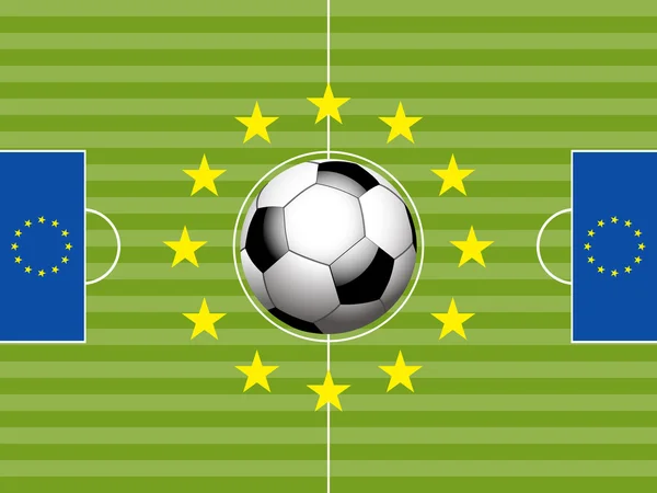 Calcio Campo da calcio e bandiera europea — Vettoriale Stock