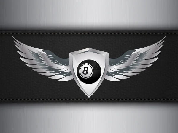Número oito bola preta e escudo com asas — Vetor de Stock