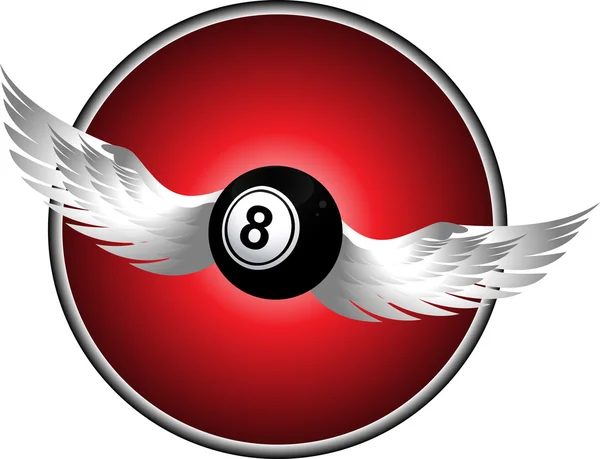 Номер восемь бинго мяч с крыльями над металлической границей — стоковый вектор