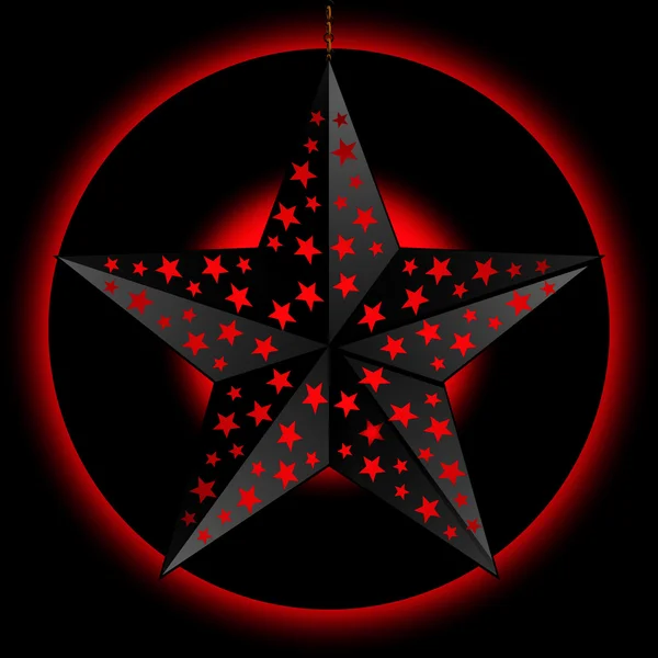 Schwarzer 3D-Stern über rotem und schwarzem Hintergrund — Stockvektor