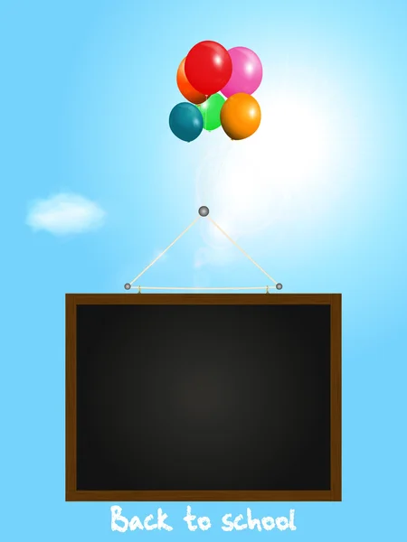 Volver a la escuela fondo con pizarra y globos — Vector de stock