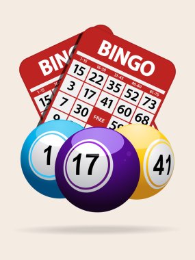 Bingo balls and red cards with shadow clipart