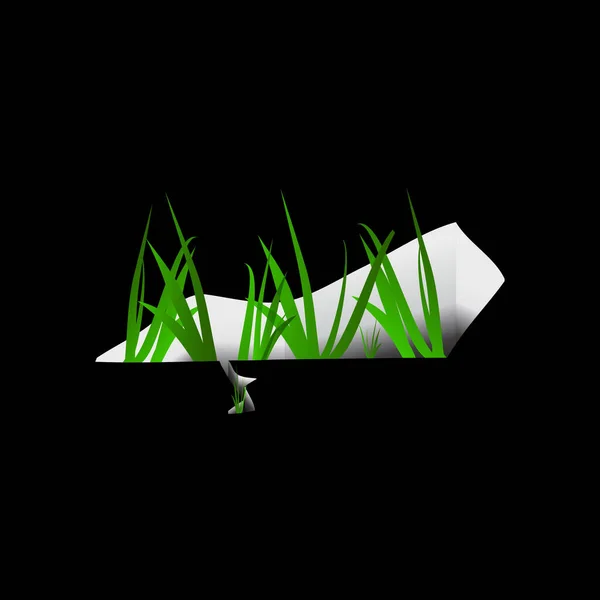 Illustration Hole Crack Green Growing Grass Black Square Background — 스톡 벡터