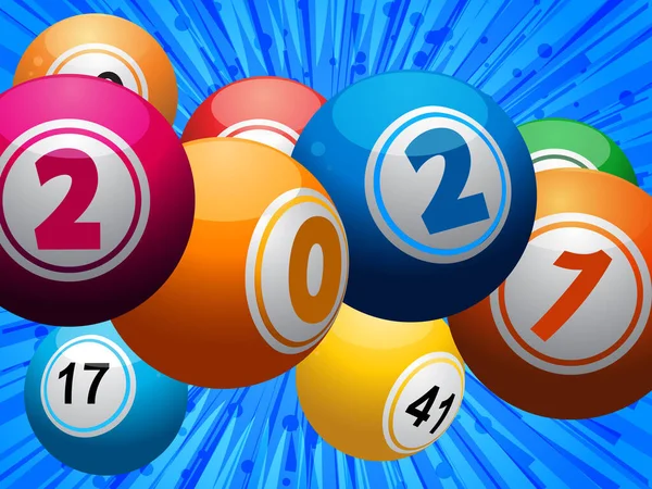 Bingo Lotteriekugeln Mit Datum 2021 Lila Orange Und Blau Über — Stockvektor