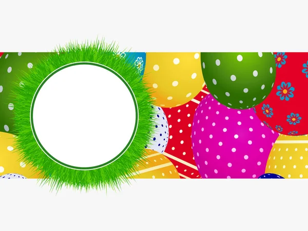 Easter Blank Copy Space Circular Border Grass Panel Decorated Easter — Stock Vector