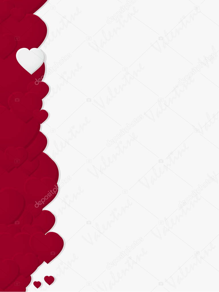 Valentine Day Blank Copy Space Card With Paper Red Hearts One Side Frame And Watermark