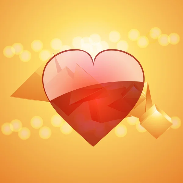 Valentine hjärta på 3d glas pyramid bakgrund — Stock vektor