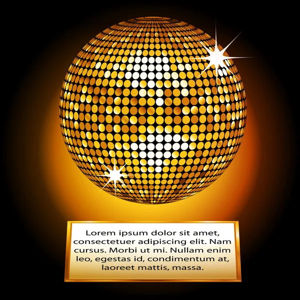 Placca con palla disco dorata — Vettoriale Stock