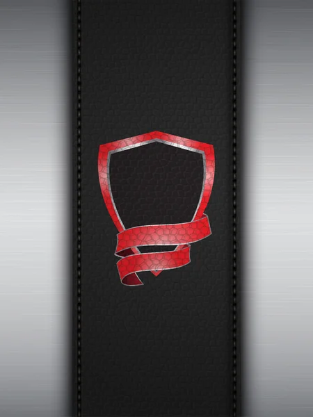 Escudo vermelho no painel de retrato de couro e metal — Vetor de Stock