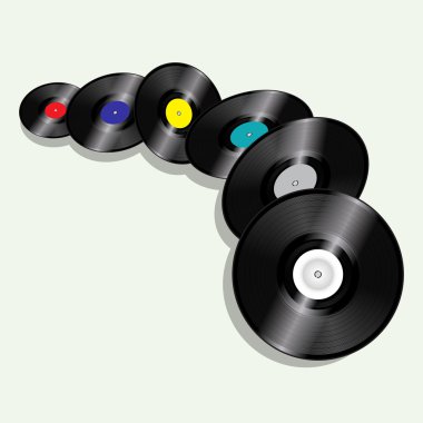 Records flying on vintage green background clipart