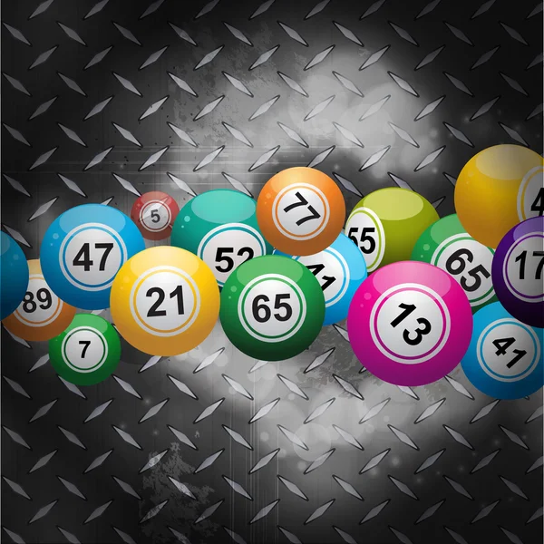 Bingo balls over metallic diamond plate — Stock Vector