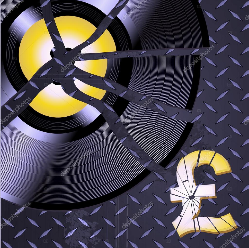 Broken Record And Pound On Metallic Diamond Plate Stock Vector