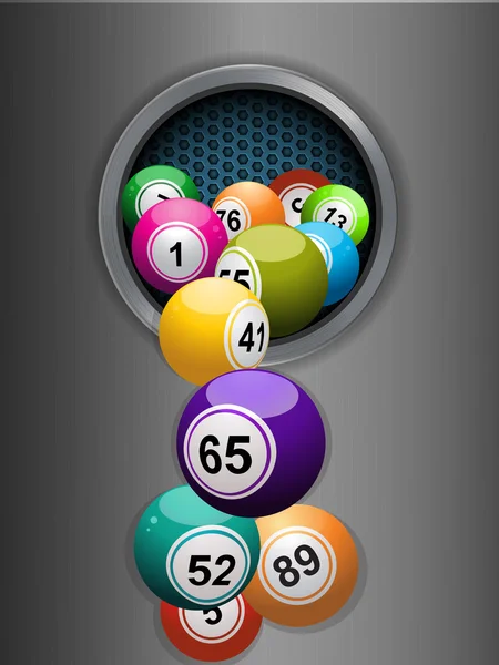 Bingo balls falling from a metallic ring background — Stock Vector