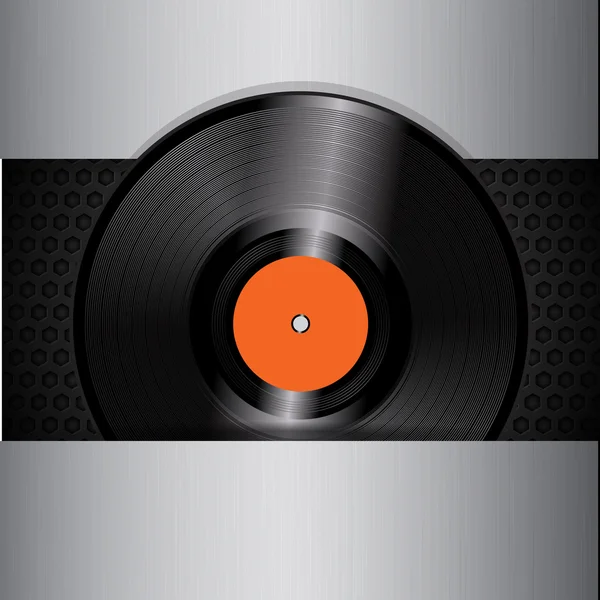 Disco de vinilo sobre fondo metálico cepillado — Vector de stock