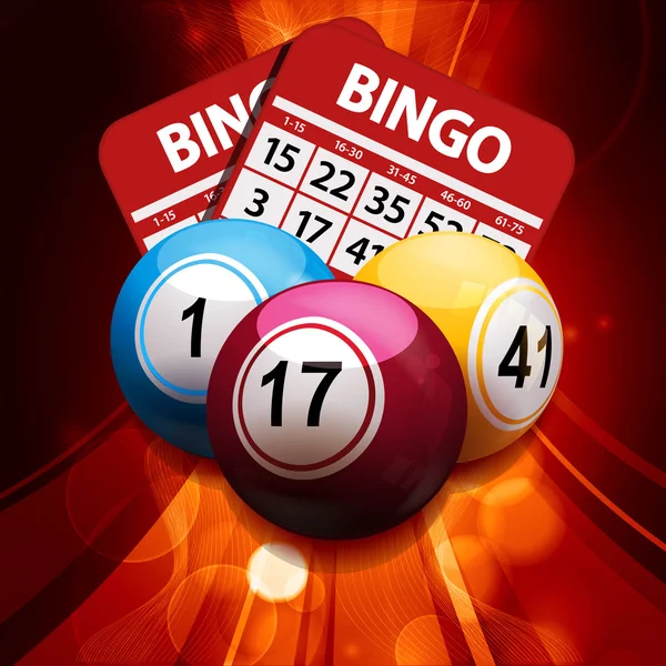 Bingo abstract ballen en kaarten op gloeiende achtergrond — Stockvector