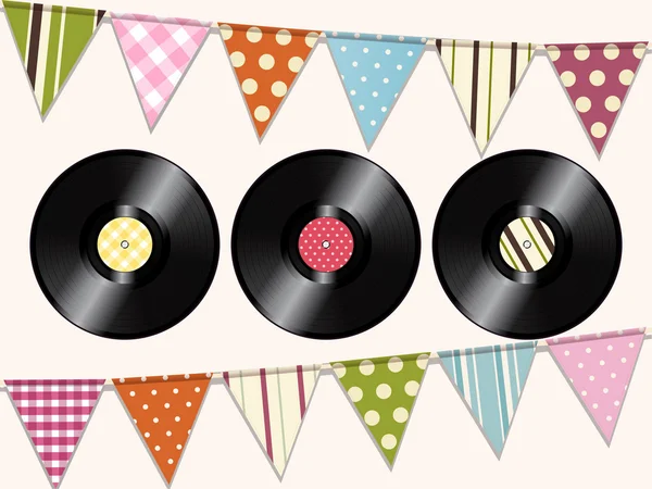 Vintage vinyl records and bunting background — Stock Vector