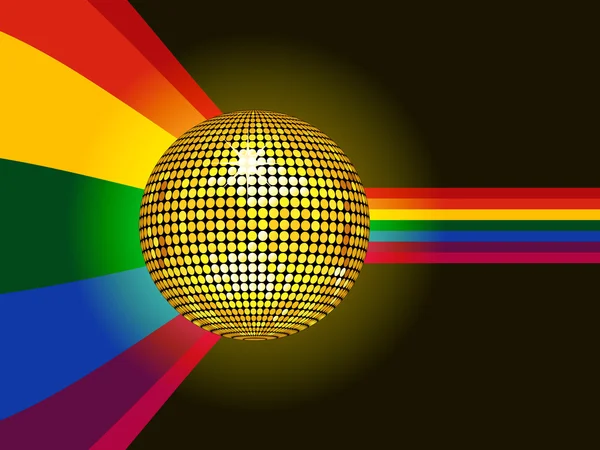 Gökkuşağı arka plan üzerinde parlayan disko topu — Stok Vektör
