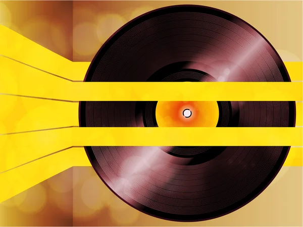 Vinyl record glowing on yellow stripes — Stock Vector