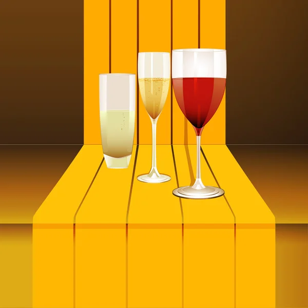 Bicchieri di vino su passo 3D — Vettoriale Stock