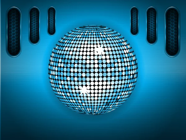 Disco bal over blauwe geborsteld metalen paneel — Stockvector