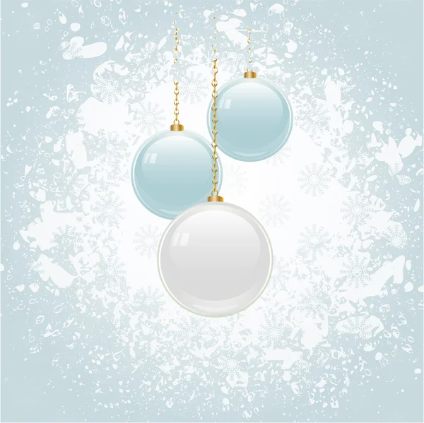 Grunge Christmas background with blue and white baubles — Stock Vector