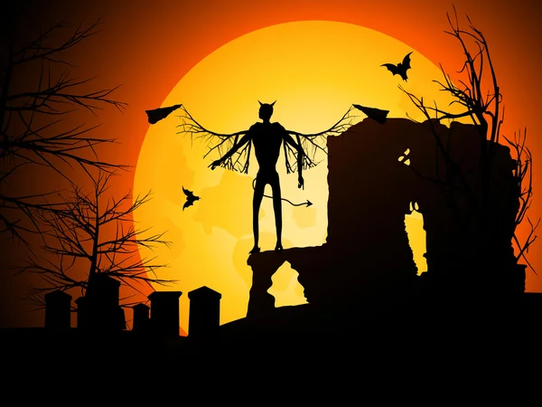 Halloween achtergrond met duivel — Stockvector