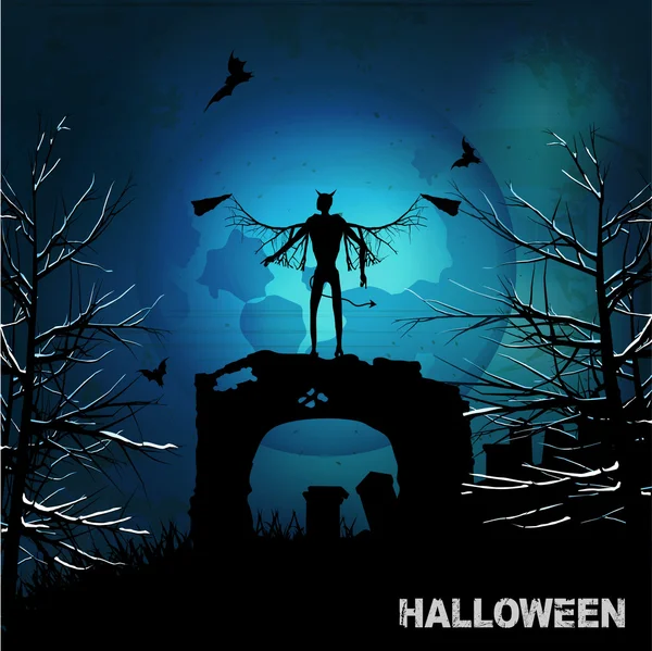 Halloween grunge background with evil angel and moon — Stock Vector