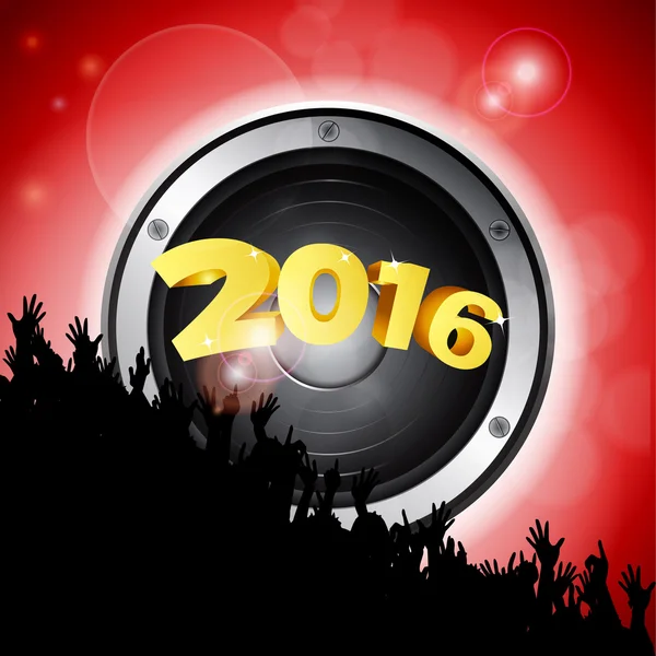 New Year party 2016 with speaker and crowd — Stock Vector