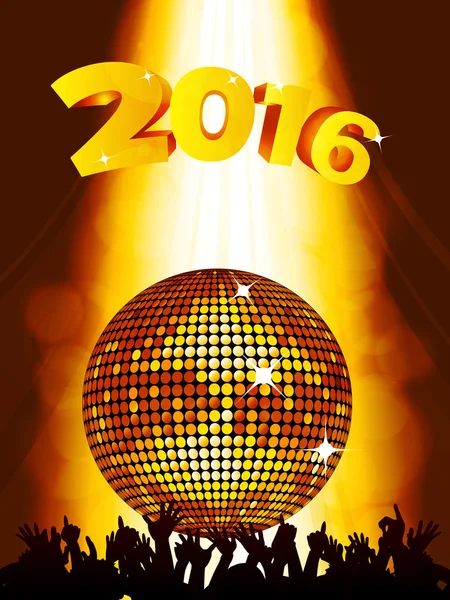 New Years party background with disco ball and crowd — Stock Vector