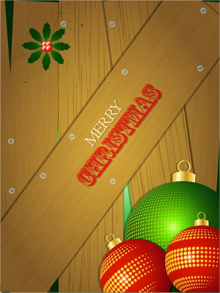 Panneau portrait en bois de Noël avec boules — Image vectorielle