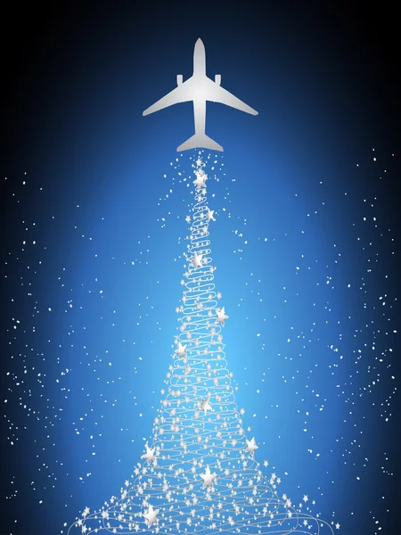 暗く青い空を飛ぶお祝いシルエット航空機 — ストックベクタ