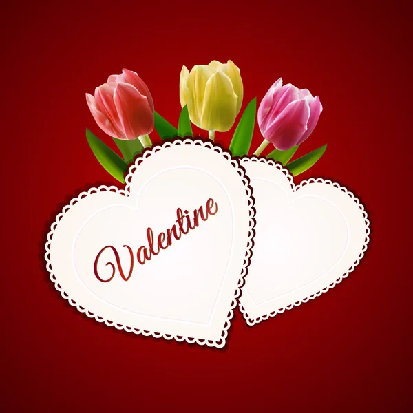 Cartes cardiaques et tulipes Saint Valentin — Image vectorielle